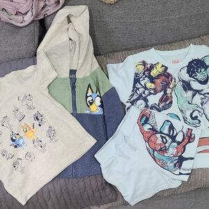 Marvel Cream and Green Character Hoodie with Blue Graphic T-Shirt